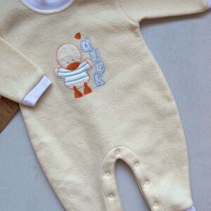 Vintage Cream Duck Embroidered Kids One Piece